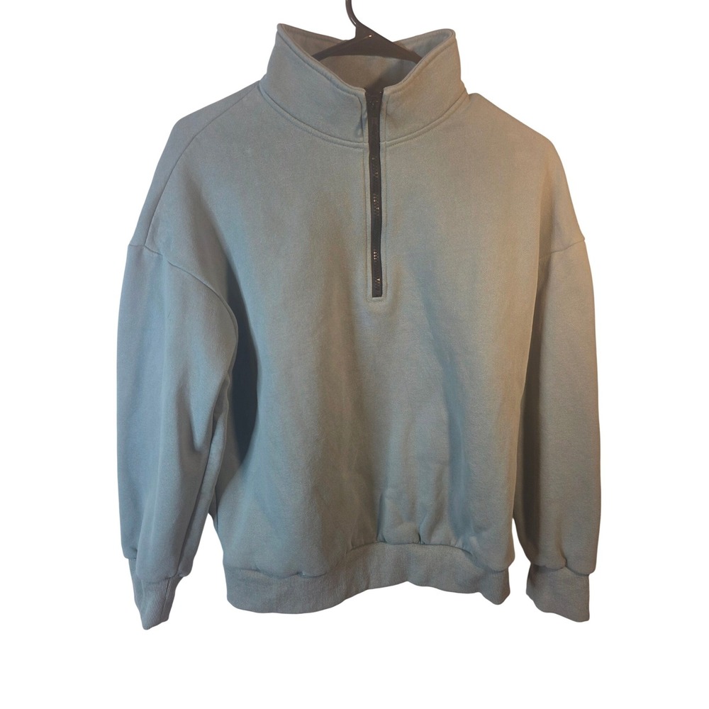 Autmet Womens Quarter Zip Sweatshirt Light Blue Grey Fleece Pullover Size S